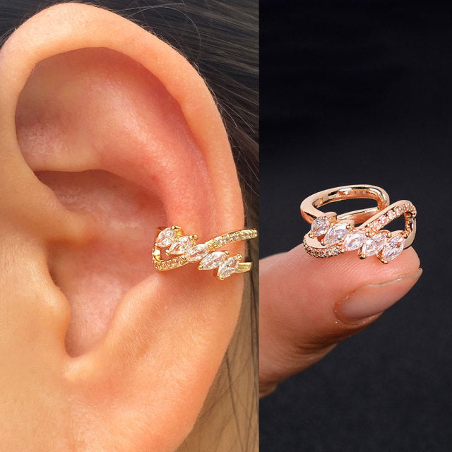 1Pc Hollow Geometry Rainbow CZ Cuff Wrap Clip On Earrings Women Climber Ear Cartilage Bone Clips