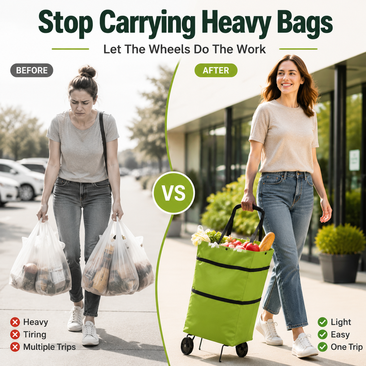 🛍️Foldable Shopping Trolley Bag with Wheels | Lightweight & Reusable