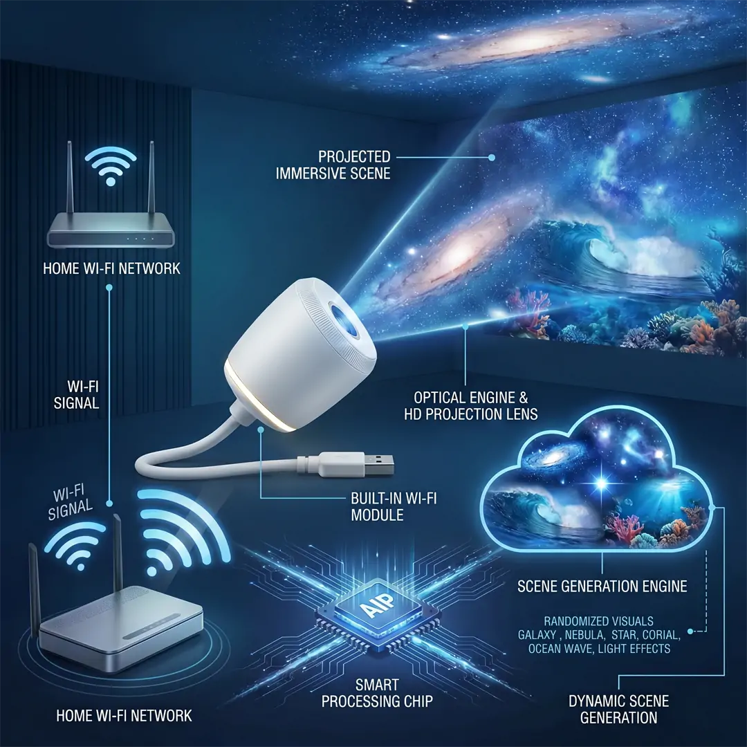 📣📣𝐋eandis®🐥NEXT-GEN SMART PROJECTION HD Smart Dynamic 5D Holographic Night Light Projector