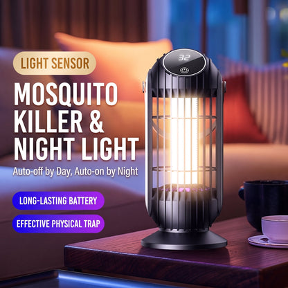 ⏳Portable Dual-Sided UV Mosquito Killer Lamp with CO₂ Attraction, 4000mAh Rechargeable Battery, USB Type-C Charging, Dusk-to-Dawn Sensor for Indoor & Outdoor Use, Patios, Bedrooms and Camping🦟🌙✨