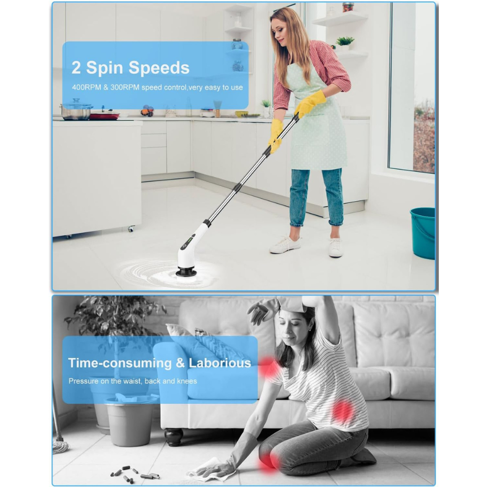 Cordless Electric Spin Scrubber with 9 In 1 Brush Heads