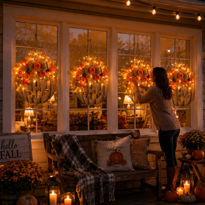 ✨ Lighted Burlap Pumpkin Wreath 🎃