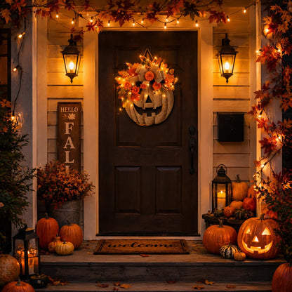 ✨ Lighted Burlap Pumpkin Wreath 🎃