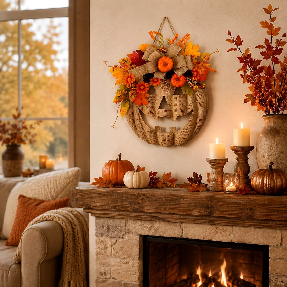 ✨ Lighted Burlap Pumpkin Wreath 🎃