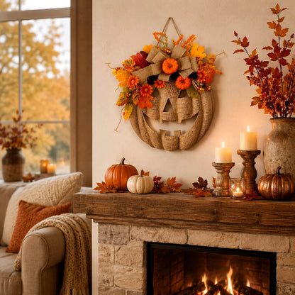 ✨ Lighted Burlap Pumpkin Wreath 🎃