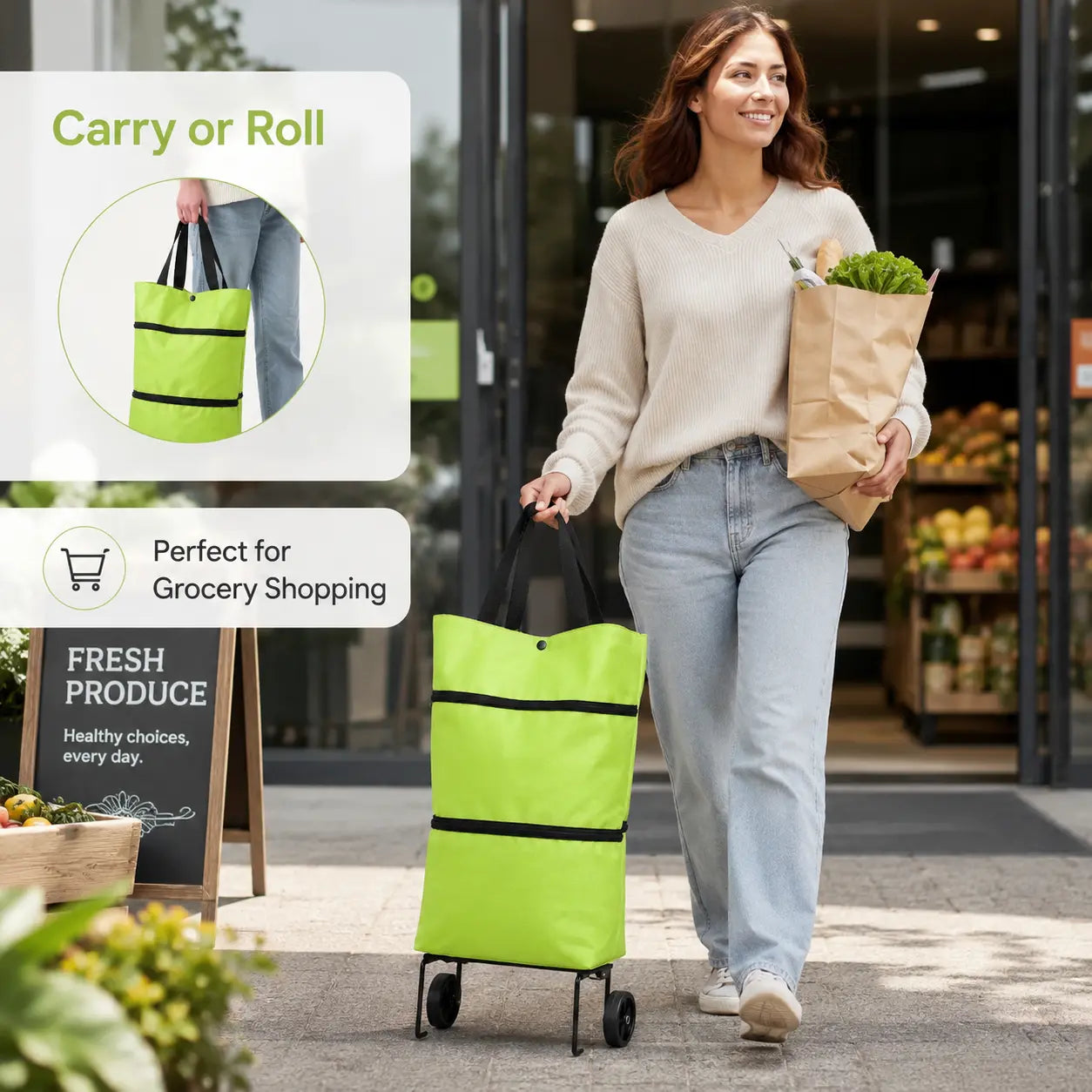 🛍️Foldable Shopping Trolley Bag with Wheels | Lightweight & Reusable