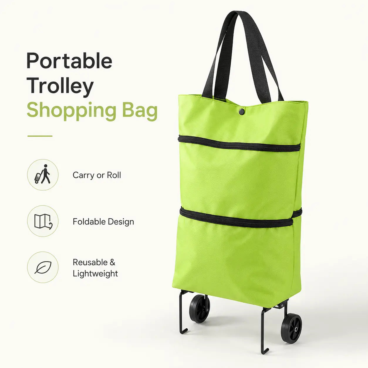🛍️Foldable Shopping Trolley Bag with Wheels | Lightweight & Reusable