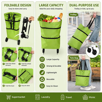 🛍️Foldable Shopping Trolley Bag with Wheels | Lightweight & Reusable