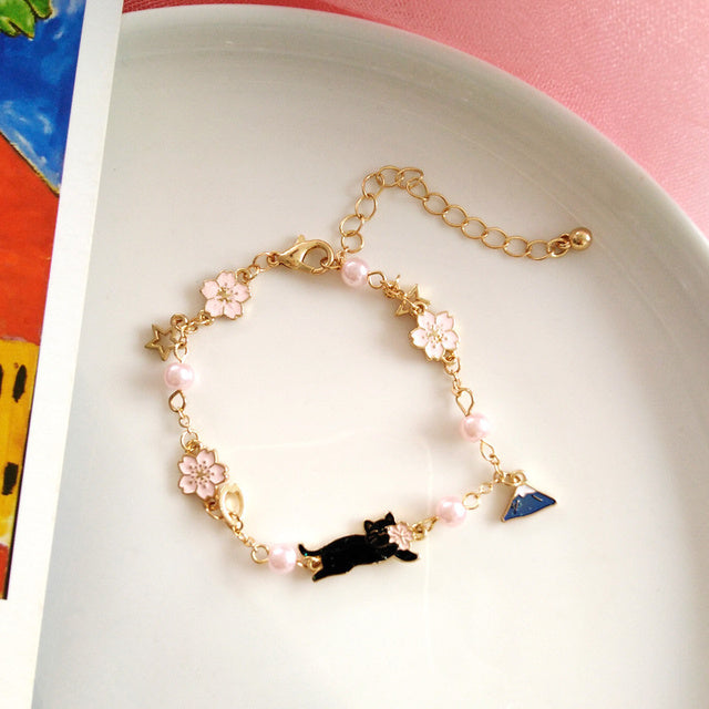 Japan Korea Star Moon Bracelet For Women Fashion Crystal Pearl Chain Jewelry
