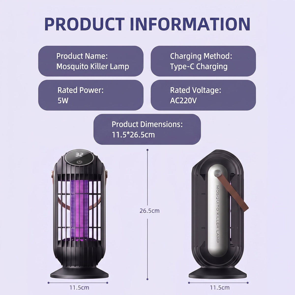 ⏳Portable Dual-Sided UV Mosquito Killer Lamp with CO₂ Attraction, 4000mAh Rechargeable Battery, USB Type-C Charging, Dusk-to-Dawn Sensor for Indoor & Outdoor Use, Patios, Bedrooms and Camping🦟🌙✨