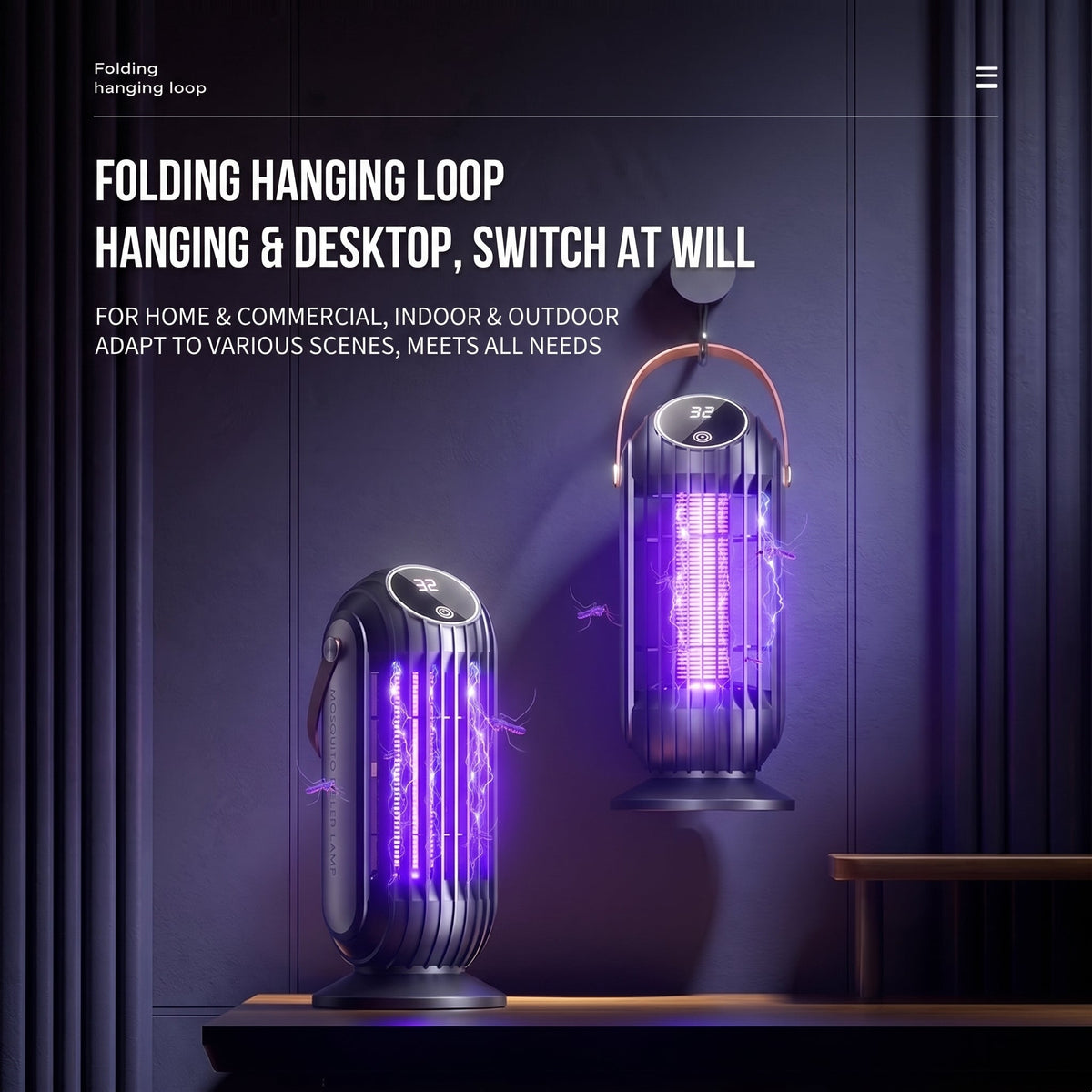 ⏳Portable Dual-Sided UV Mosquito Killer Lamp with CO₂ Attraction, 4000mAh Rechargeable Battery, USB Type-C Charging, Dusk-to-Dawn Sensor for Indoor & Outdoor Use, Patios, Bedrooms and Camping🦟🌙✨