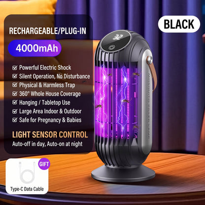 ⏳Portable Dual-Sided UV Mosquito Killer Lamp with CO₂ Attraction, 4000mAh Rechargeable Battery, USB Type-C Charging, Dusk-to-Dawn Sensor for Indoor & Outdoor Use, Patios, Bedrooms and Camping🦟🌙✨