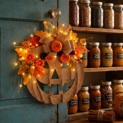 ✨ Lighted Burlap Pumpkin Wreath 🎃