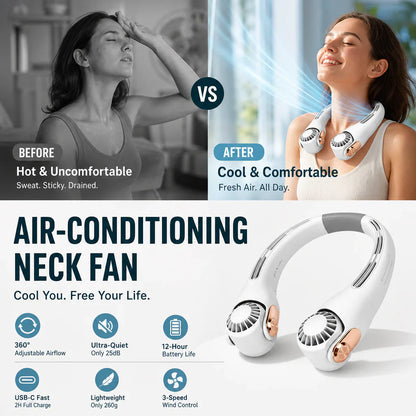 🎀2026 Portable Neck Fan,🍃💨 50% OFF! 360° rotating, 3 speeds. Hands‑free cooling,  4000mAh USB Rechargeable. 🌬️😎🌬️