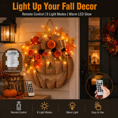 ✨ Lighted Burlap Pumpkin Wreath 🎃