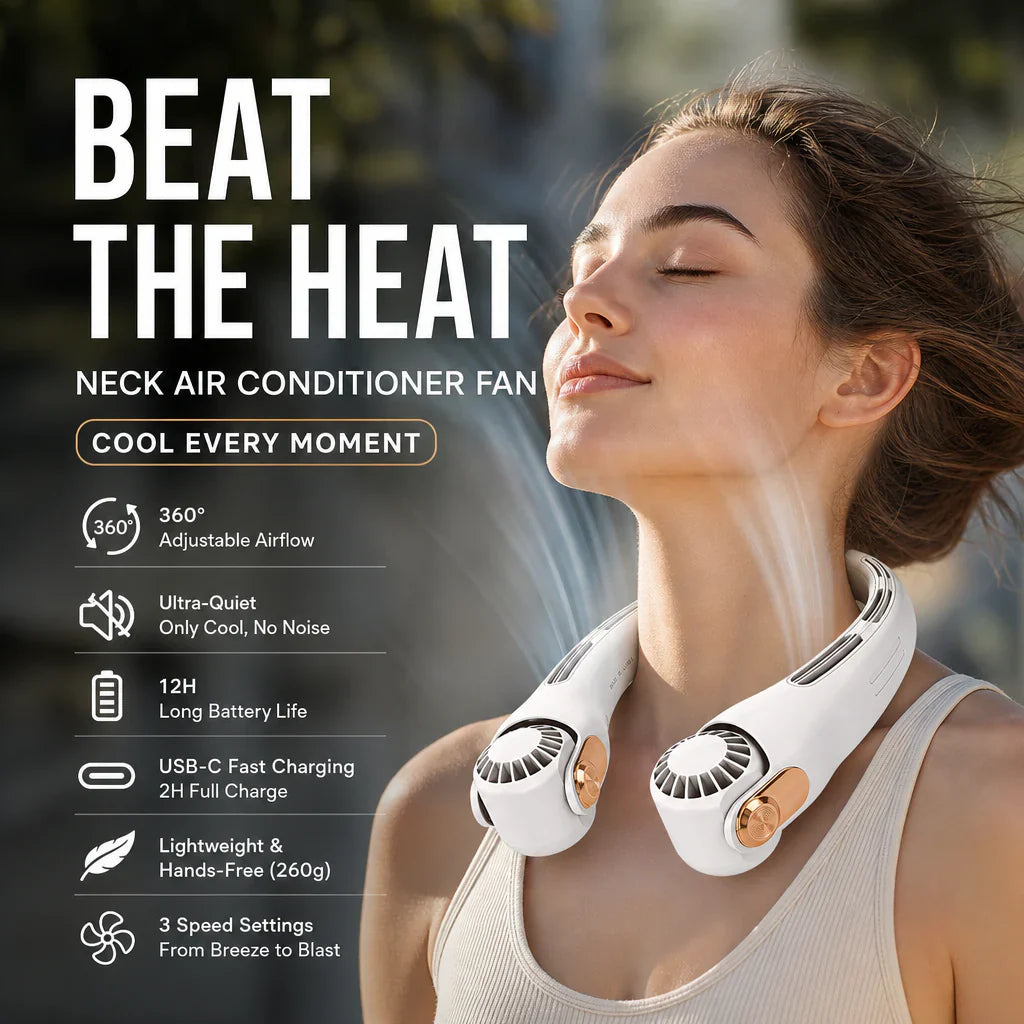 🎀2026 Portable Neck Fan,🍃💨 50% OFF! 360° rotating, 3 speeds. Hands‑free cooling,  4000mAh USB Rechargeable. 🌬️😎🌬️