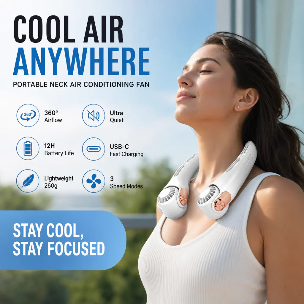 🎀2026 Portable Neck Fan,🍃💨 50% OFF! 360° rotating, 3 speeds. Hands‑free cooling,  4000mAh USB Rechargeable. 🌬️😎🌬️