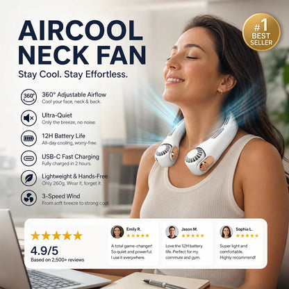 🎀2026 Portable Neck Fan,🍃💨 50% OFF! 360° rotating, 3 speeds. Hands‑free cooling,  4000mAh USB Rechargeable. 🌬️😎🌬️