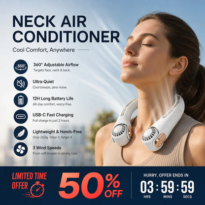 🎀2026 Portable Neck Fan,🍃💨 50% OFF! 360° rotating, 3 speeds. Hands‑free cooling,  4000mAh USB Rechargeable. 🌬️😎🌬️